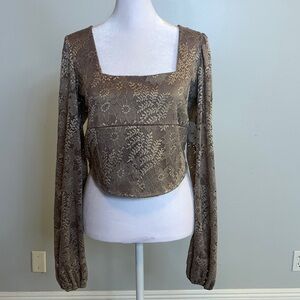 [ALTAR’D STATE] Taupe Lace Crop Top - Size XL NWT
